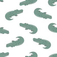 Seamless pattern with cute crocodile. For for kids design, fabric, wrapping, cards, textile, wallpaper, apparel. Isolated vector cartoon illustration in flat style on white background.