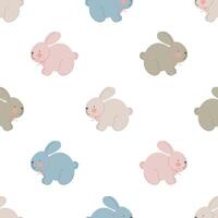 Seamless pattern with cute bunny on white background. Flat vector background. Creative texture for fabric, wrapping, textile, wallpaper, apparel.