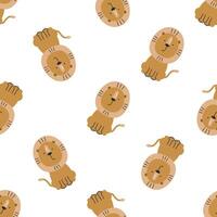 Seamless pattern with cute lion. For for kids design, fabric, wrapping, cards, textile, wallpaper, apparel. Isolated vector cartoon illustration in flat style on white background.