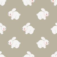 Seamless pattern with white cute bunny. Flat vector background. Creative texture for fabric, wrapping, textile, wallpaper, apparel.