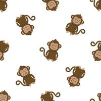 Seamless pattern with cute monkey. For for kids design, fabric, wrapping, cards, textile, wallpaper, apparel. Isolated vector cartoon illustration in flat style on white background.