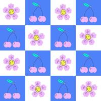 Sakura checkered seamless pattern with cherry blossom vector