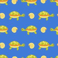 Turtle and sea shell seamless pattern vector