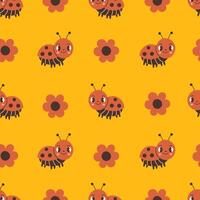 Ladybug and flower colorful seamless pattern for kids vector