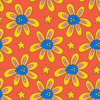 Playful chamomile seamless pattern with flowers and stars vector