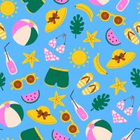 Summer seamless pattern with beach accessories vector