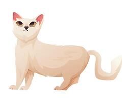 White standing domestic cat, vector isolated cartoon illustration.