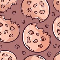 Cute bitten doodle sweet cookie with chocolate. Vector seamless pattern.