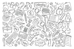 Isolated line black and white doodle elements. Set of vector icons, planning, study and organization concept.