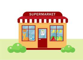 Supermarket building exterior on white background. vector