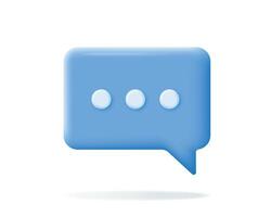 3d Chat bubble rendering. Blue Speech or speak bubble icon on white background. Chatting box, message and tallking cloud. Social network communication concept. Vector illustration.