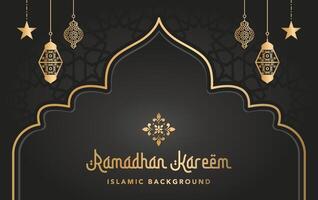 Peaceful Golden Arabic Islamic Ramadan Background with Lanterns and Stars vector