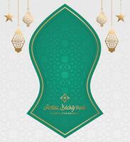 Peaceful Golden Green Arabic Islamic Ramadan Background with Lanterns and Stars vector