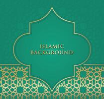 Green Islamic Background with Elegant Gold Frame vector