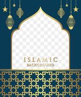islámico Arábica resumen elegante azul antecedentes con dorado lujo frontera marco vector