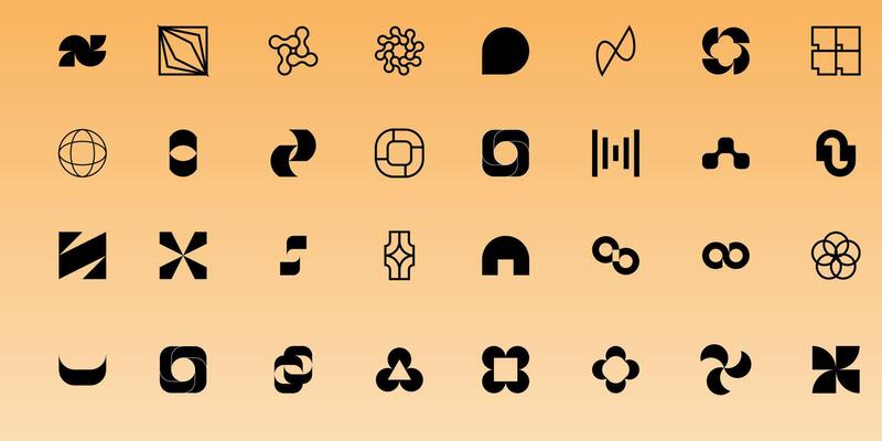 Set of abstract retro futuristic elements and shapes isolated on a white background. Y2K geometric shapes, forms, symbols for template, poster, banner, web, stickers.