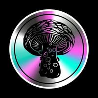 Holographic sticker with  mushroom in a trendy retro style. Vector Graphic with textured foil effect.