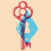 Keys. Vector illustration with riso print effect. Graphic element  for fabric, textile, clothing, wrapping paper, wallpaper, poster.