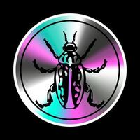 Holographic sticker with  insect, bug in a trendy retro y2k style. Vector Graphic with textured foil effect.