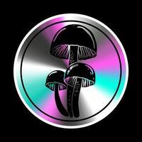 Holographic sticker with  mushroom in a trendy retro style. Vector Graphic with textured foil effect.