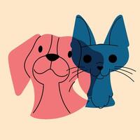 perro y gato. avatar, insignia, póster, logo plantillas, impresión. vector ilustración en un minimalista estilo con riso impresión efecto. plano dibujos animados estilo