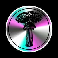 Holographic sticker with  mushroom in a trendy retro style. Vector Graphic with textured foil effect.