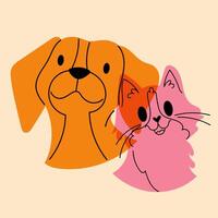 Dog and cat. Avatar, badge, poster, logo templates, print. Vector illustration in a minimalist style  with Riso print effect. Flat cartoon style