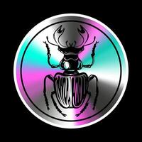 Holographic sticker with  insect, bug in a trendy retro y2k style. Vector Graphic with textured foil effect.