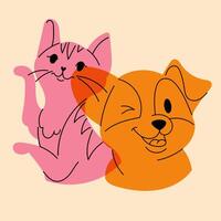 Dog and cat. Avatar, badge, poster, logo templates, print. Vector illustration in a minimalist style  with Riso print effect. Flat cartoon style