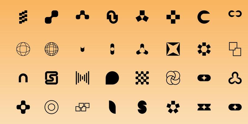 Set of abstract retro futuristic elements and shapes isolated on a white background. Y2K geometric shapes, forms, symbols for template, poster, banner, web, stickers.