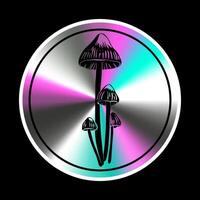 Holographic sticker with  mushroom in a trendy retro style. Vector Graphic with textured foil effect.