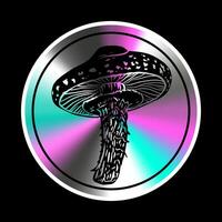 Holographic sticker with  mushroom in a trendy retro style. Vector Graphic with textured foil effect.