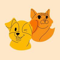 perro y gato. avatar, insignia, póster, logo plantillas, impresión. vector ilustración en un minimalista estilo con riso impresión efecto. plano dibujos animados estilo