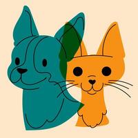 Dog and cat. Avatar, badge, poster, logo templates, print. Vector illustration in a minimalist style  with Riso print effect. Flat cartoon style