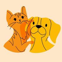 Dog and cat. Avatar, badge, poster, logo templates, print. Vector illustration in a minimalist style  with Riso print effect. Flat cartoon style