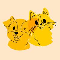 perro y gato. avatar, insignia, póster, logo plantillas, impresión. vector ilustración en un minimalista estilo con riso impresión efecto. plano dibujos animados estilo