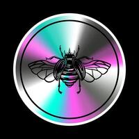 Holographic sticker with  insect, bug in a trendy retro y2k style. Vector Graphic with textured foil effect.