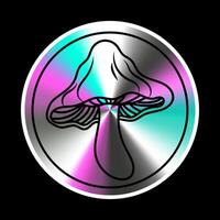 Holographic sticker with  mushroom in a trendy retro style. Vector Graphic with textured foil effect.