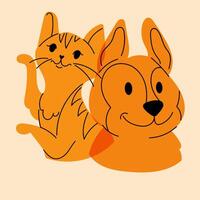 Dog and cat. Avatar, badge, poster, logo templates, print. Vector illustration in a minimalist style  with Riso print effect. Flat cartoon style