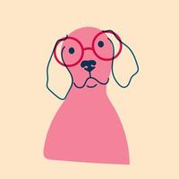 Dog, puppy in glasses. Avatar, badge, poster, logo templates, print. Vector illustration in a minimalist style  with Riso print effect. Flat cartoon style