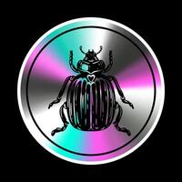 Holographic sticker with  insect, bug in a trendy retro y2k style. Vector Graphic with textured foil effect.