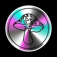 Holographic sticker with  mushroom in a trendy retro style. Vector Graphic with textured foil effect.