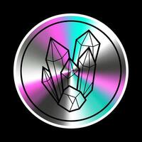 Holographic sticker with crystals  in a trendy retro y2k style. Vector Graphic with textured foil effect.