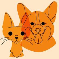 perro y gato. avatar, insignia, póster, logo plantillas, impresión. vector ilustración en un minimalista estilo con riso impresión efecto. plano dibujos animados estilo