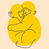 Two monkeys hugging. Avatar, badge, poster, logo templates, print. Vector illustration in flat cartoon style