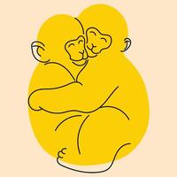 Two monkeys hugging. Avatar, badge, poster, logo templates, print. Vector illustration in flat cartoon style