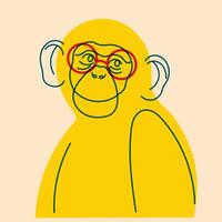 Monkey. Avatar, badge, poster, logo templates, print. Vector illustration in flat cartoon style with Riso print effect.