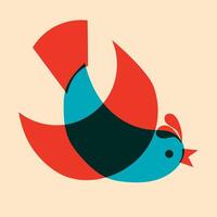 Bird design in simple, folk, geometric style. Vector illustration in a minimalist style  with Riso print effect. Design element for advertising, posters, prints for clothing, banners, covers