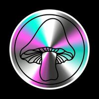 Holographic sticker with  mushroom in a trendy retro style. Vector Graphic with textured foil effect.