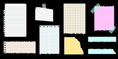 un conjunto de Rasgado papel, cuaderno hojas. de moda elementos para collage vector